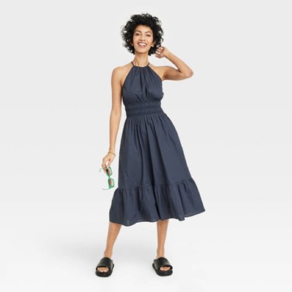 A New Day, Navy Cotton Dress, Small,Like New